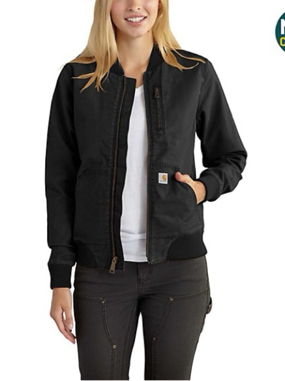 Carhartt Jacket Womens Sz Large 12-14 Black Rugged Flex Crawford Bomber Canvas